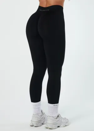 LUXE SCRUNCH LEGGINGS - BLACK High Waist Pro Athlete Travel Ready