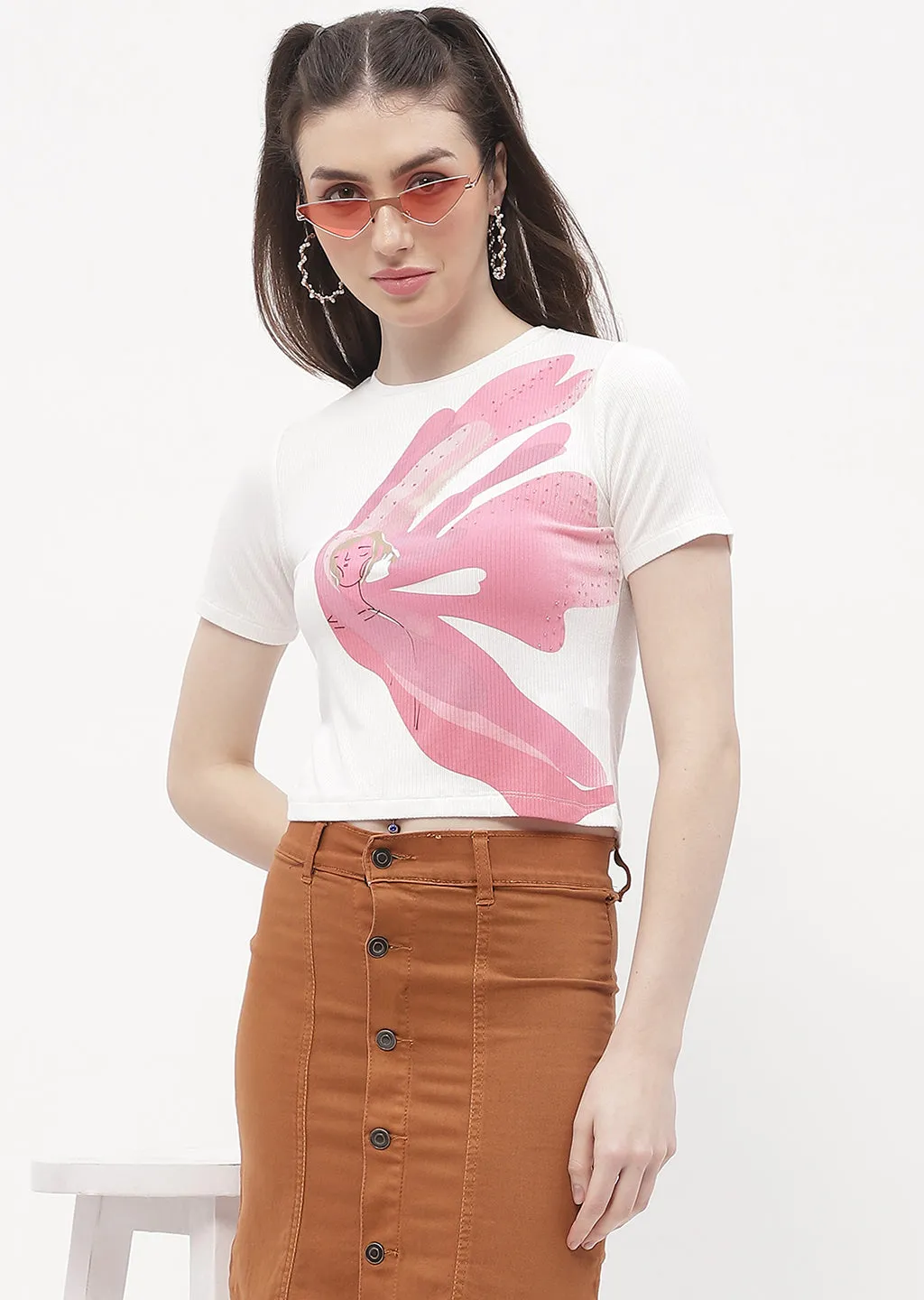 Madame Graphic Print Off-White Ribbed T-Shirt Light Fit teenagers'
