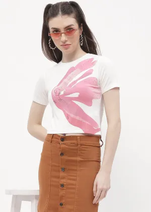 Madame Graphic Print Off-White Ribbed T-Shirt Light Fit teenagers'