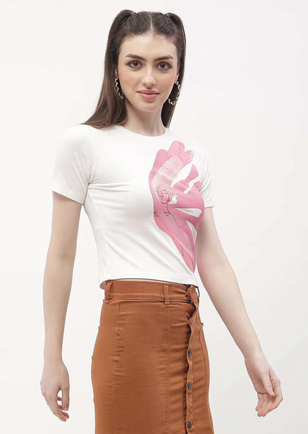 Casual Appeal Odor Resistant Material Madame Graphic Print Off-White Ribbed T-Shirt