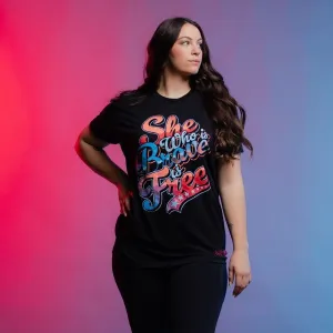 Beaded details Cool Design Women's Brave Is Free Boyfriend Fit T-Shirt - Black
