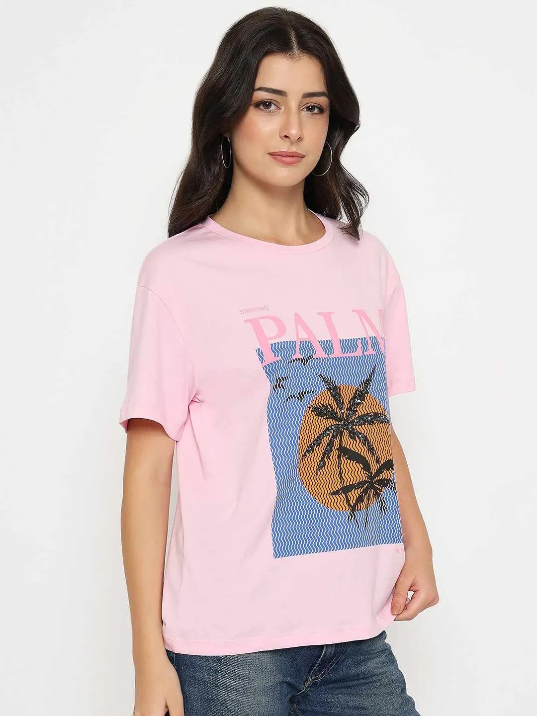 SunProtectionFabric Madame Cotton Graphic Print Pink T-shirt