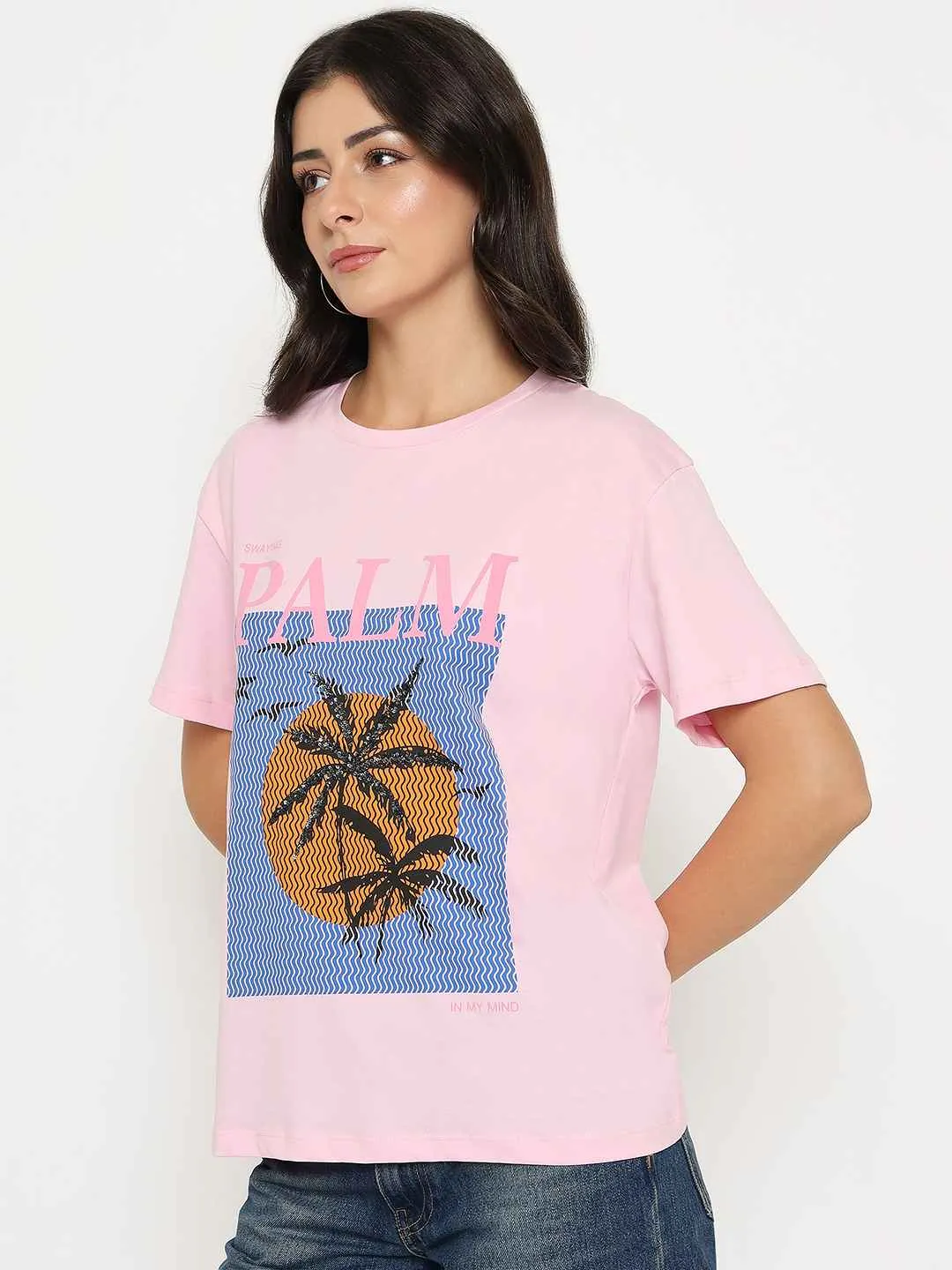 Easy Care Fabric Everyday Fit Madame Cotton Graphic Print Pink T-shirt