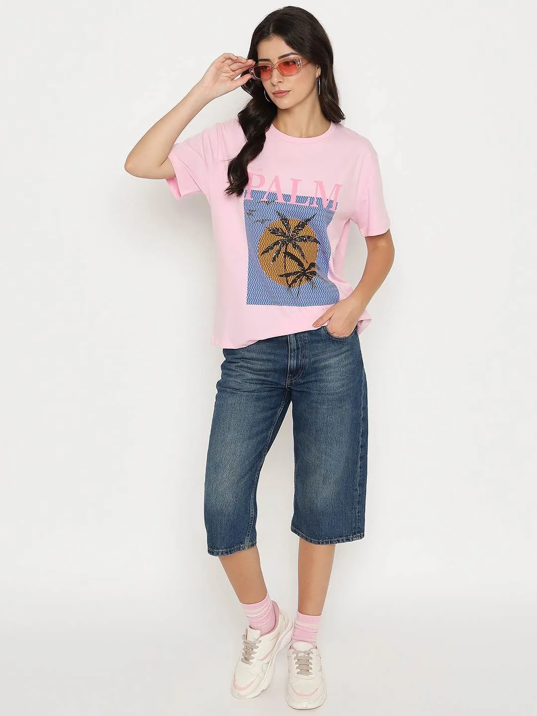 Easy Layer Madame Cotton Graphic Print Pink T-shirt