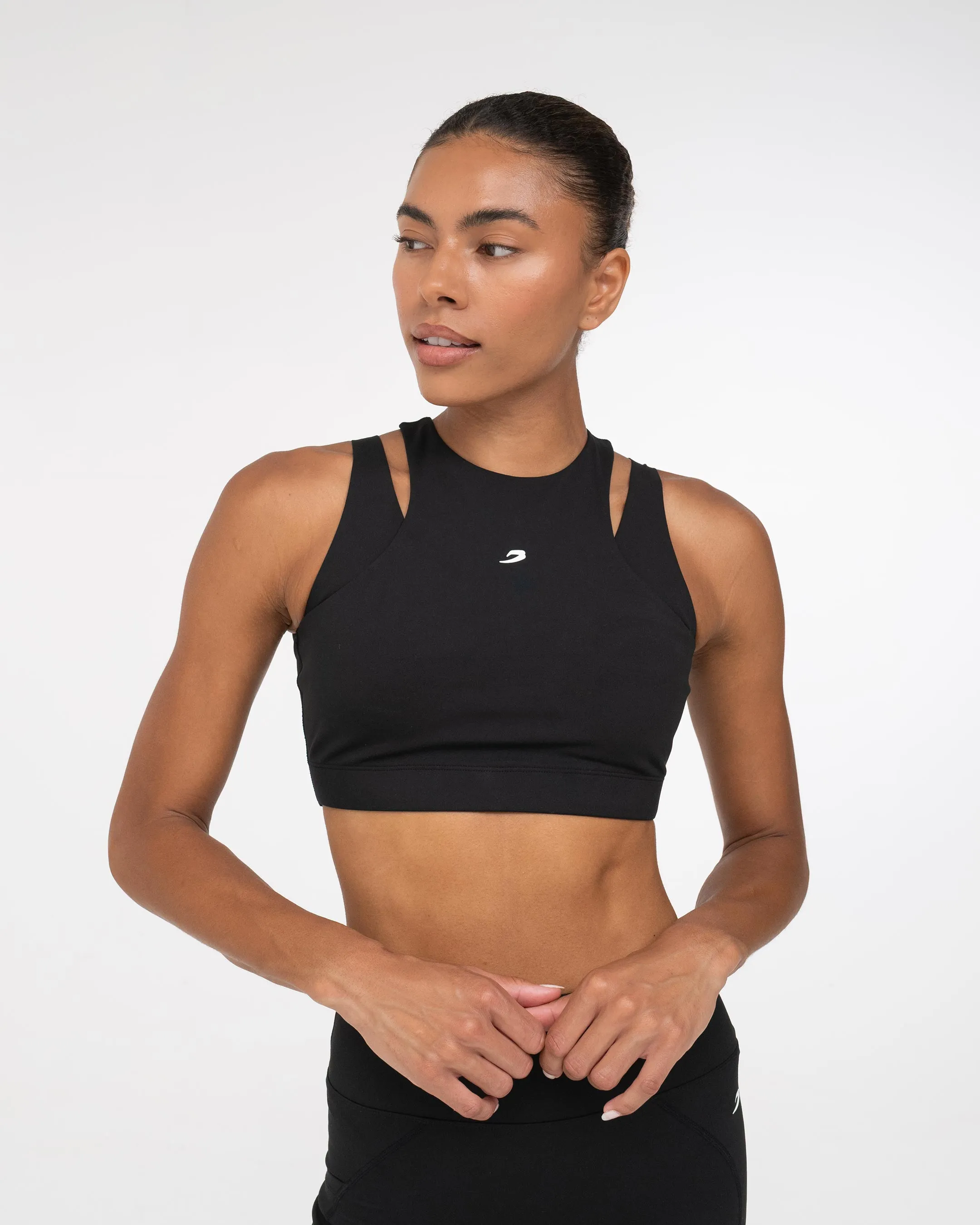 Lightweight Strap Mock neck seams Jackie Sports Bra - Black