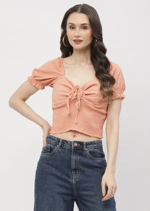 QuickAccessPockets Madame Tie-Up Neck Orange Smocked Top