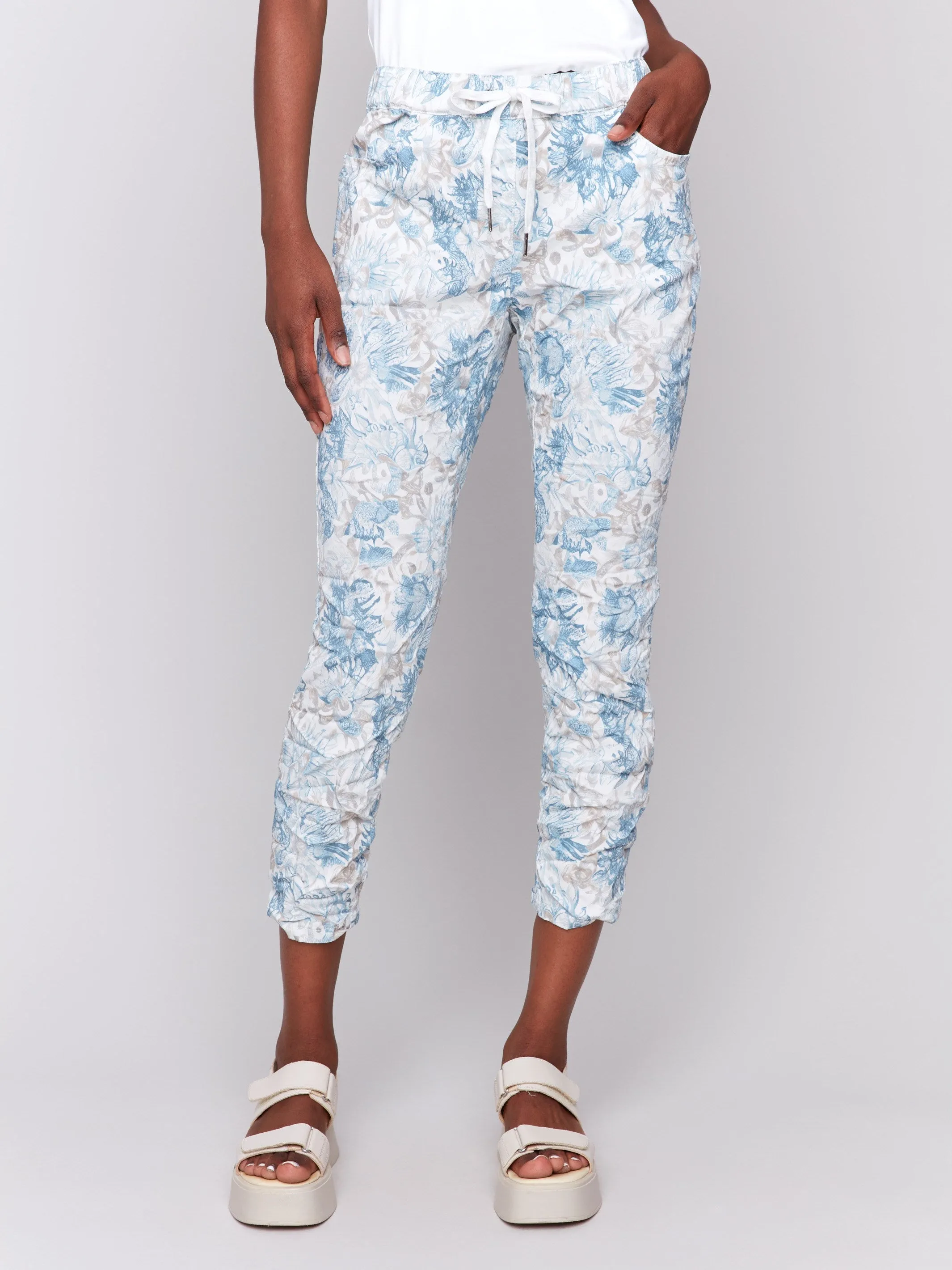 Printed Crinkle Jogger Pants - Coastal Non Binding Cuffs GussetedCrotch