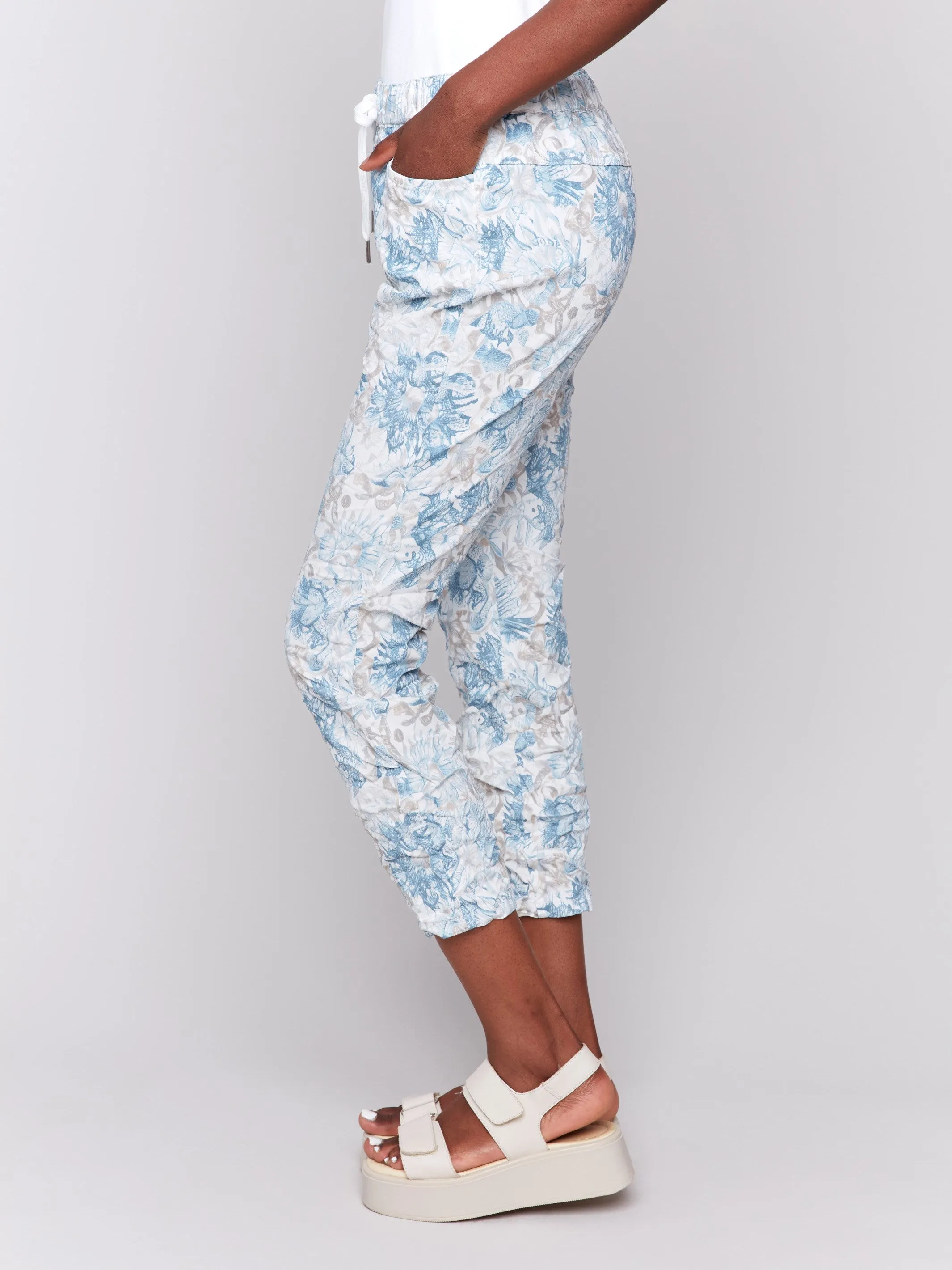 Printed Crinkle Jogger Pants - Coastal Lightweight Feel