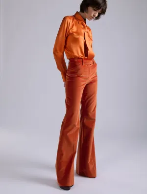 Orange velvet flare trousers Linen blend