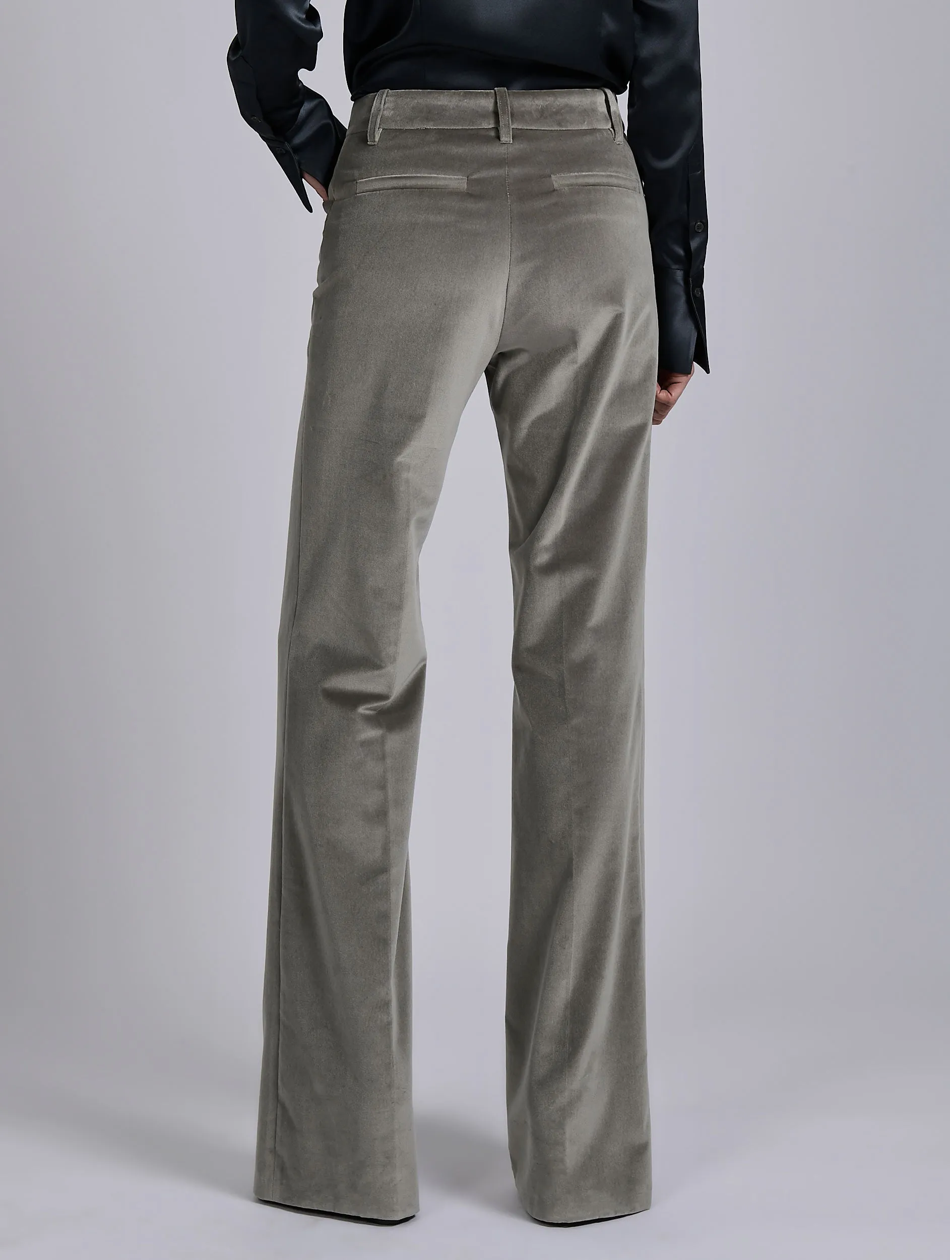 Grey velvet flare trousers Abrasion Proof Reinforcements