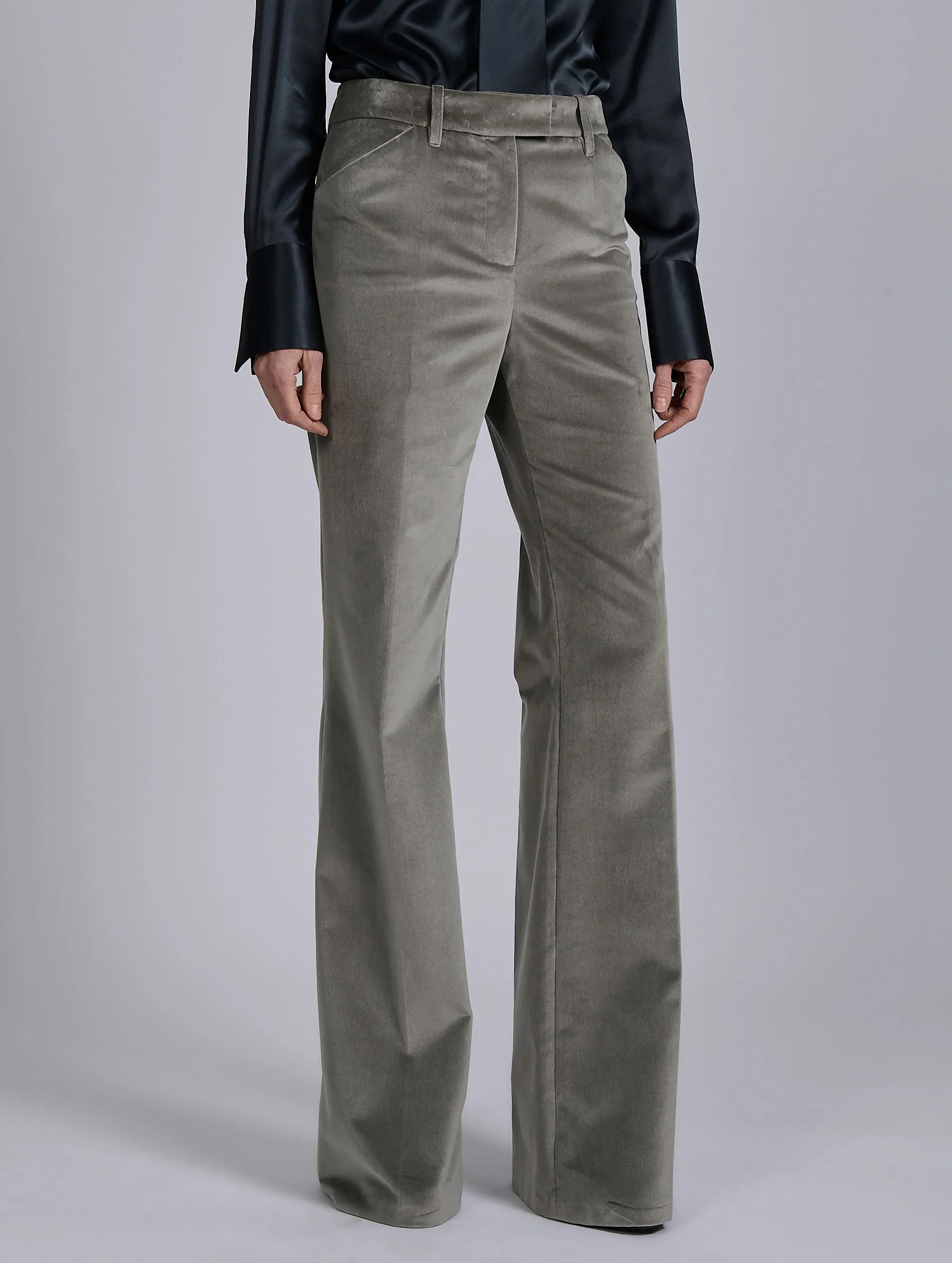 Grey velvet flare trousers Air Comfort