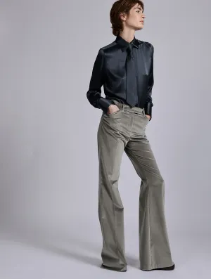 Grey velvet flare trousers ripstop fabric
