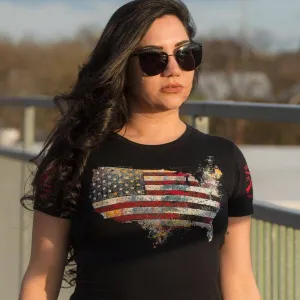 Fade Resistant Dye Travel Light Women's Red Blood Nation Slim Fit T-Shirt - Black