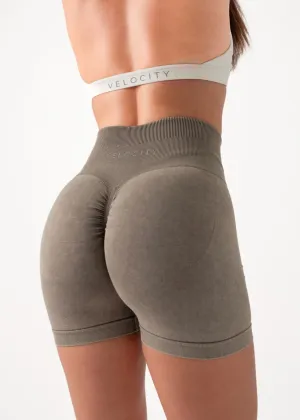 ULTIMATE SEAMLESS SCRUNCH SHORTS 2.0 - STONE Layered Hem Detail Evening Wear