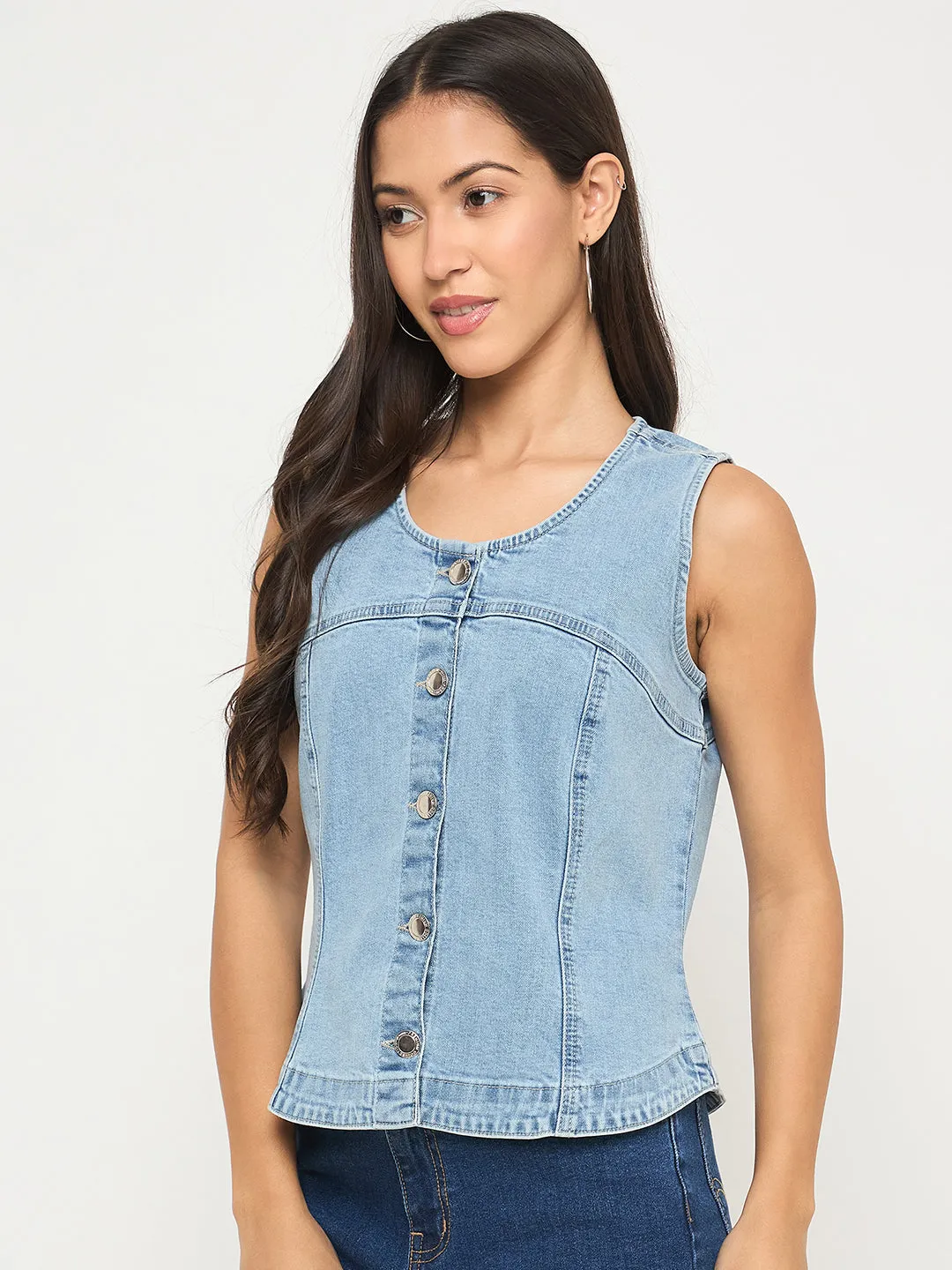 FlexibleJointConstruction Madame Sleeveless Bright Blue Cotton Blend Bright Blue Top