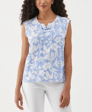 Tropical Print Lace-Up Tank Top Sporty Shorts