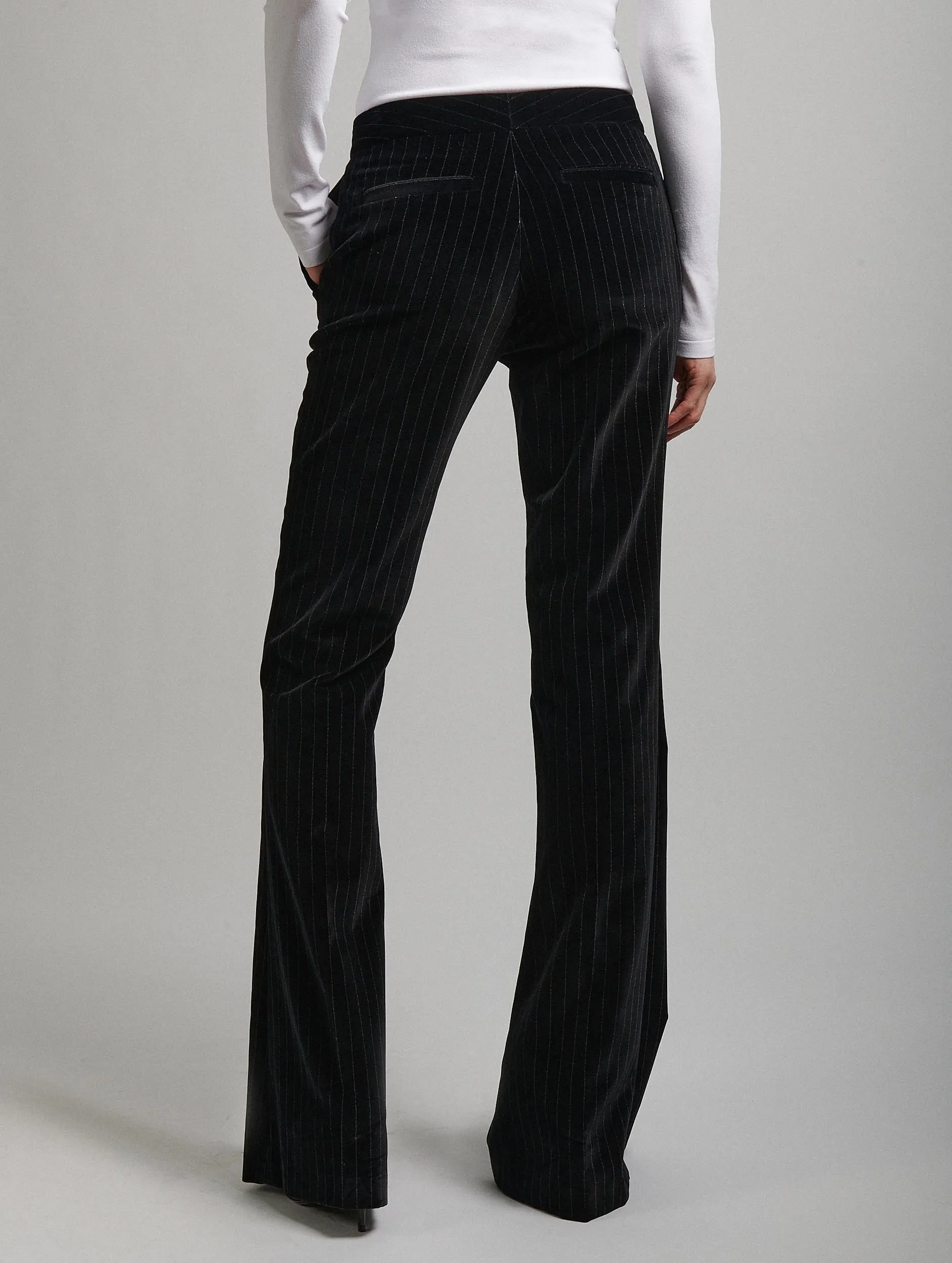 Casual Chic Black striped velvet bootleg suit trousers