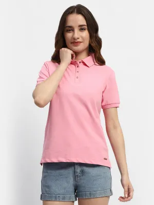 Madame Solid Pink Polo Neck T-Shirt Effortless Fashion