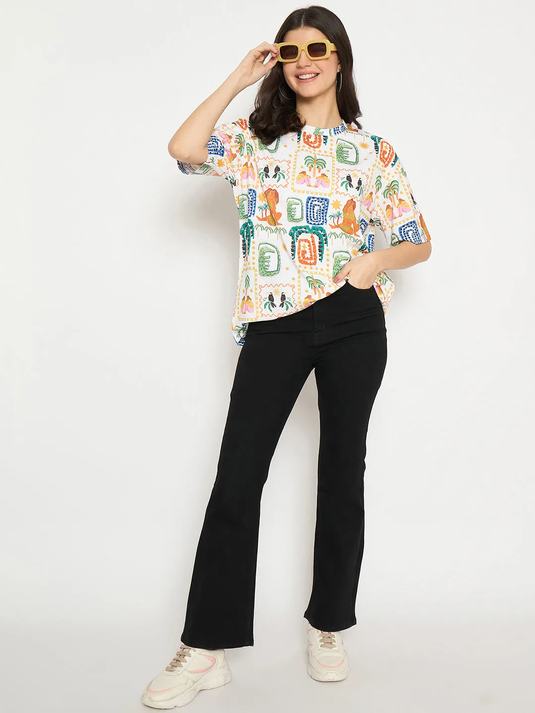 Stylish Design Madame All Over Graphic Print White T-shirt
