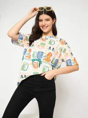 Madame All Over Graphic Print White T-shirt Outdoor Ready Fashion Essential