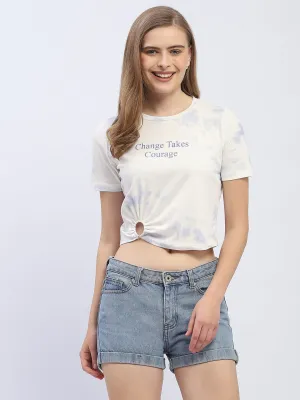 Stylish Fit Office Attire Madame Tie-Dye White Crop T-Shirt
