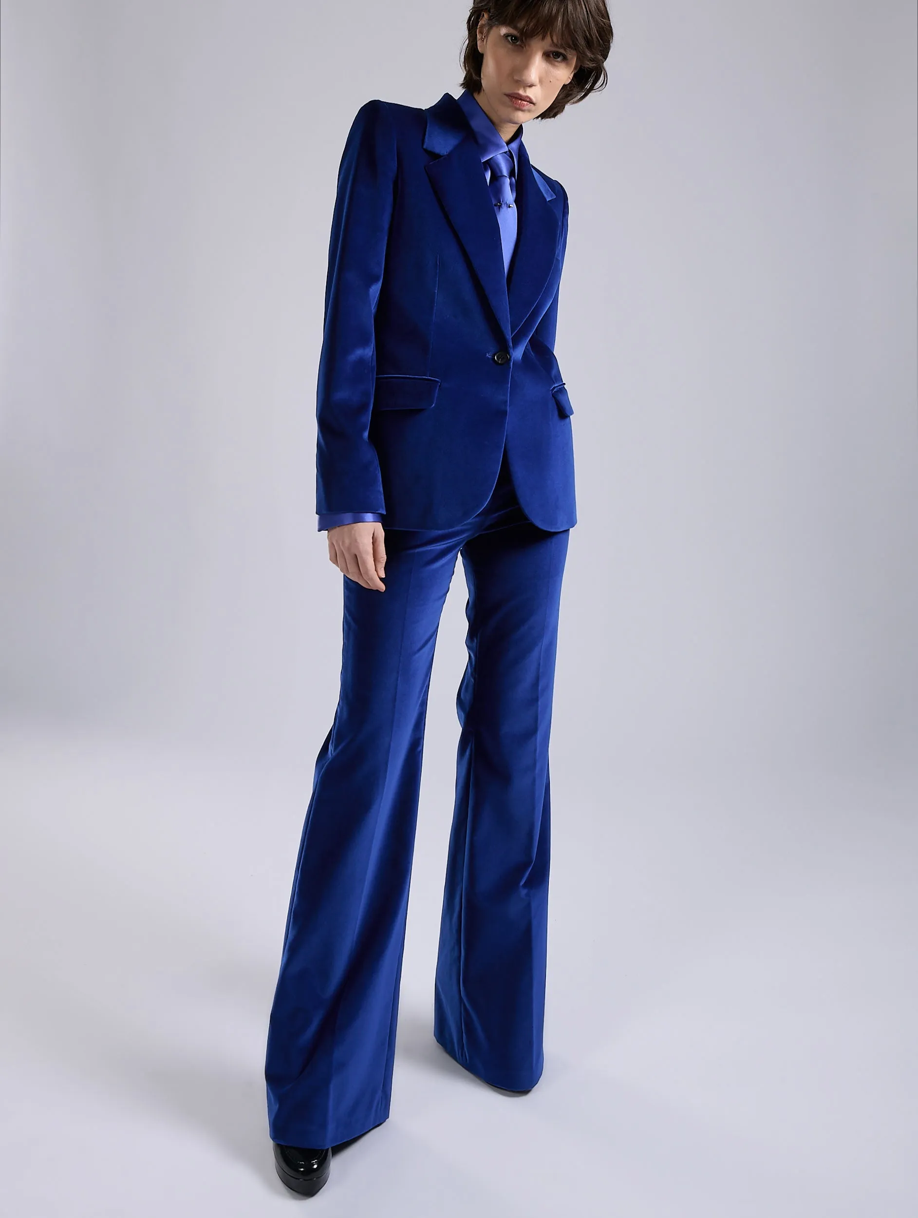 Blue velvet flare trousers NonBindingWaistline Work Essential