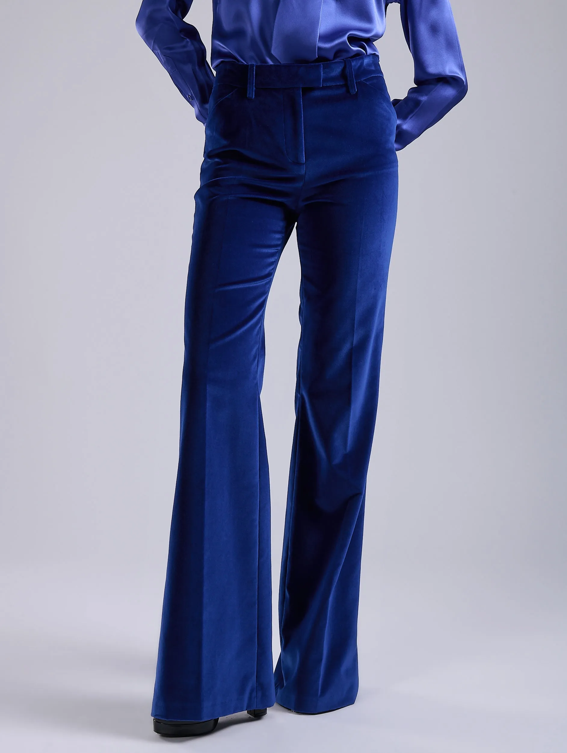 Blue velvet flare trousers Corduroy texture Soft Lining