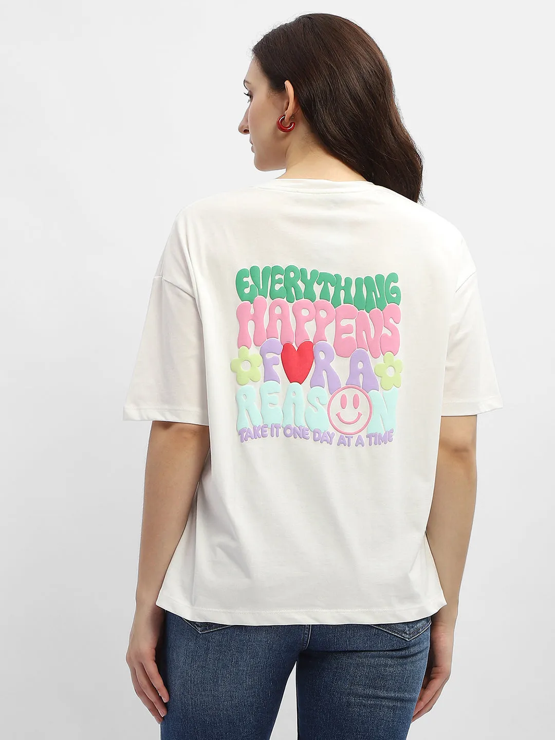 Madame Typography White Cotton T-Shirt Layered Neckline Skin Friendly Lining