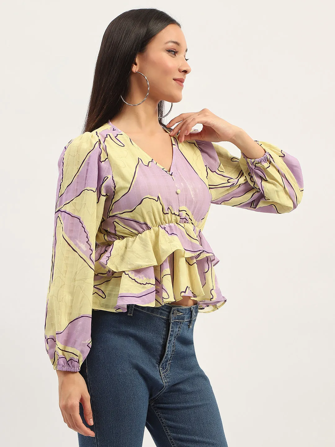 Madame Floral Print Peplum Lime Top Casual Shoes Cozy Cardigan