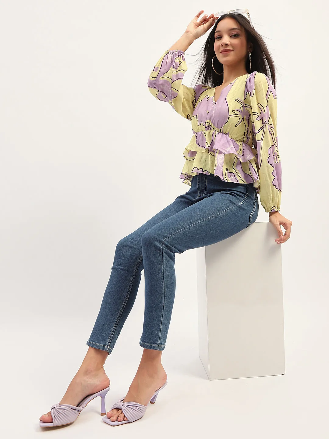 Cyber Core Madame Floral Print Peplum Lime Top