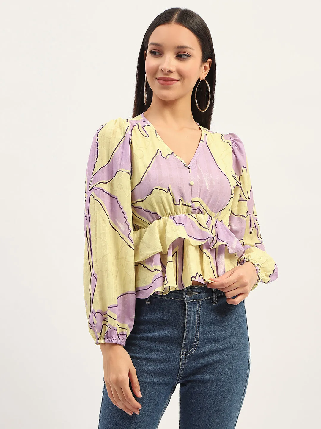 Pure Core StretchComfort Madame Floral Print Peplum Lime Top