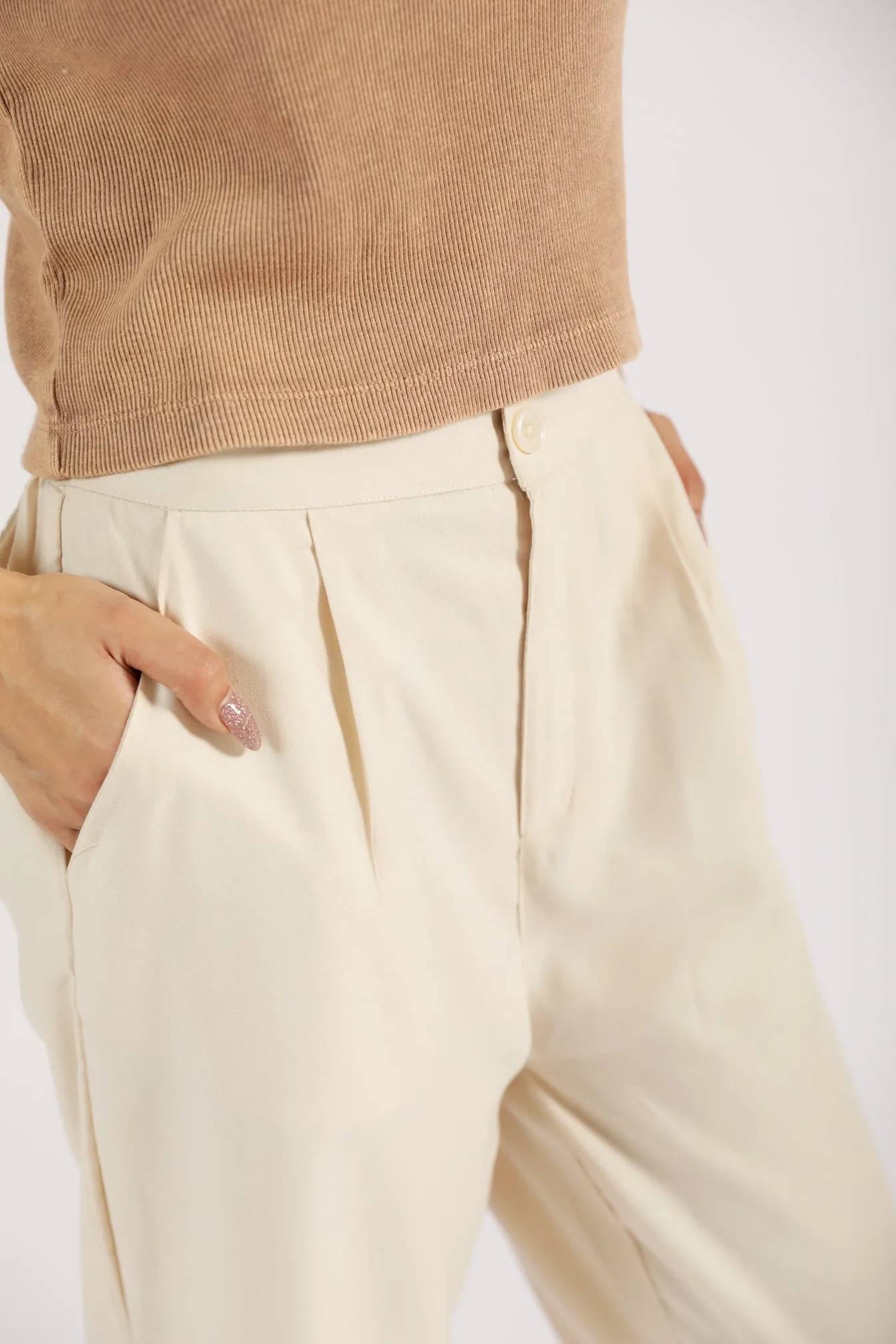 Elastic waist WIDE LEG TAPERED PANTS