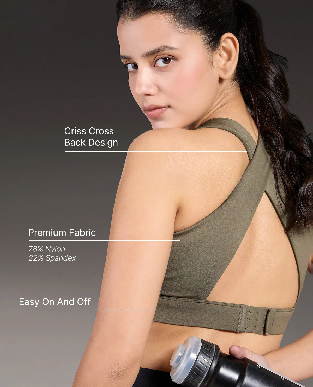 Luxe Crostini Full Coverage And High-Impact Sports Bra Olive Non-Slip Band