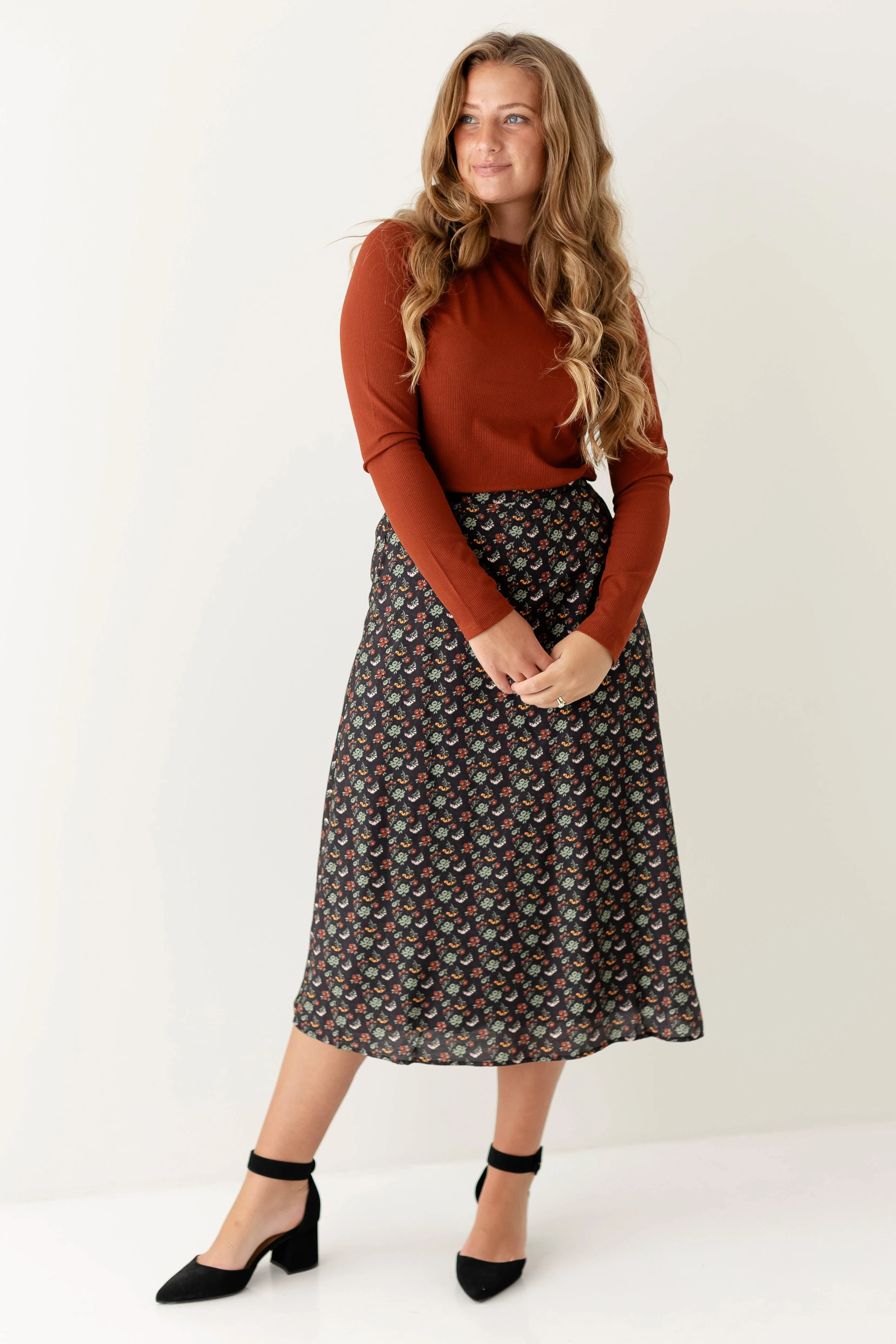 'Evangeline' Heritage Floral Midi Slip Skirt Functional Fashion Street Attire