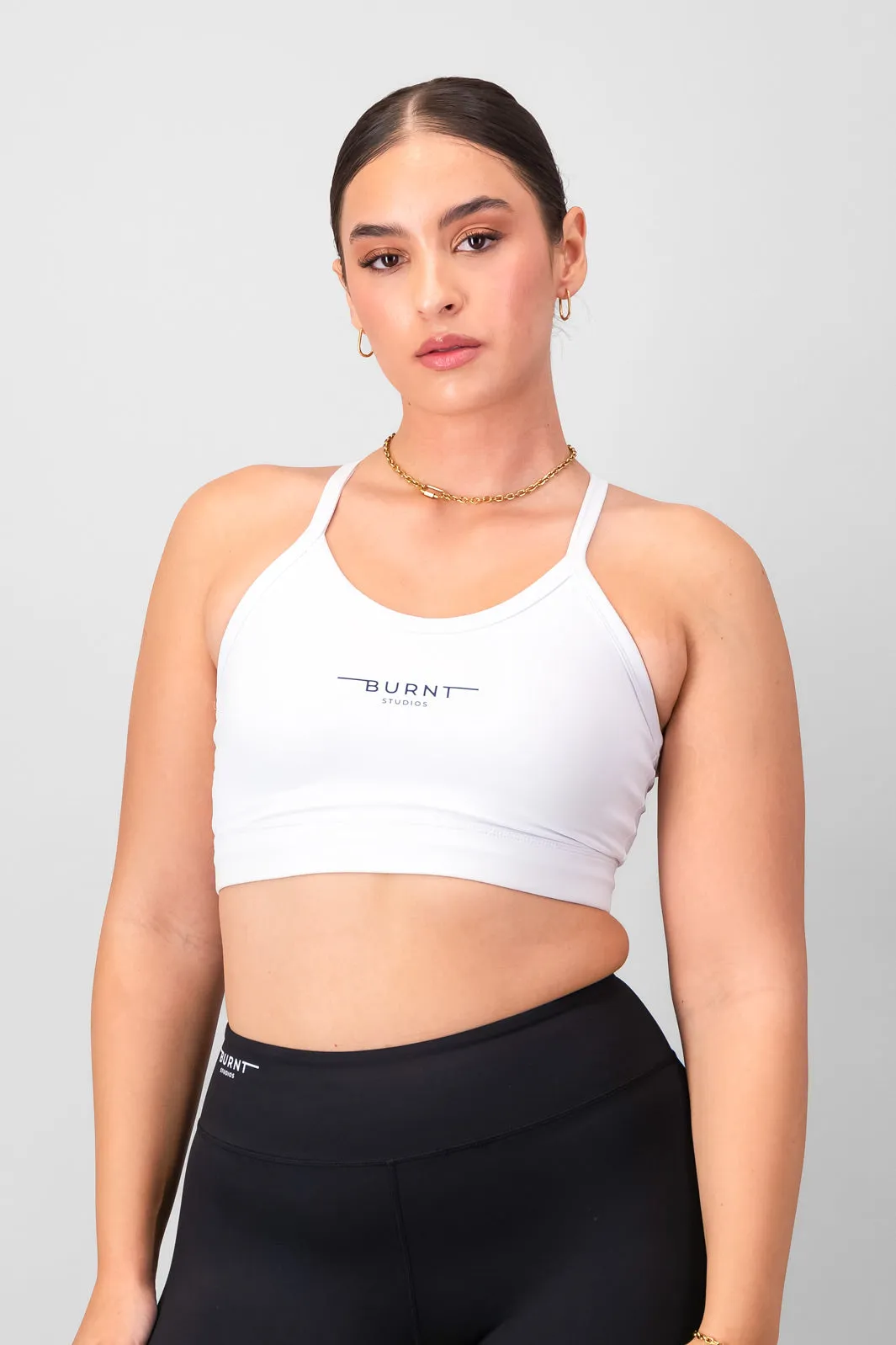 Solid Half-sleeved seams Essential Strong Bra - White