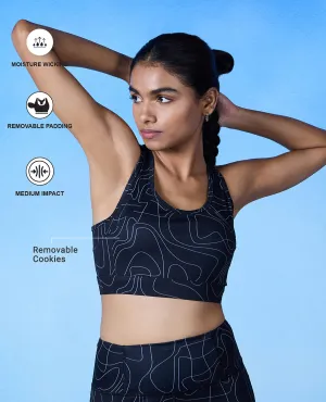 Nykd All Day On-Trend Sports Bra With Keyhole Back - NYK082 - Doodle Black Print Friction Free Edging