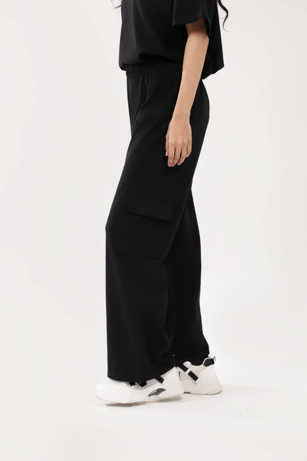 WIDE LEG CARGO TROUSERS Bi Stretch Fabric