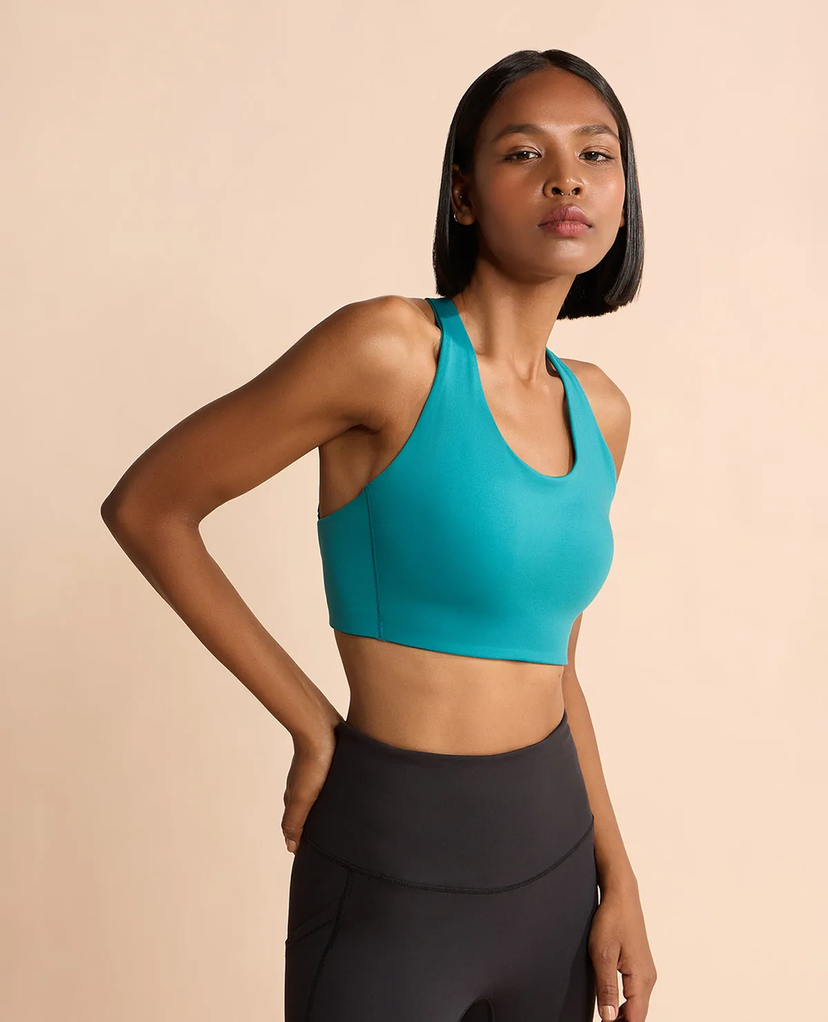 Luxe Limitless High-Impact Full Coverage Sports Bra Green Layered Coverage Design Lightweight Strap