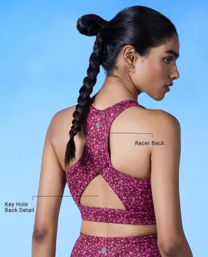 Nykd All Day On-Trend Sports Bra With Keyhole Back - NYK082 - Scatter Tawny Print Bonded seams