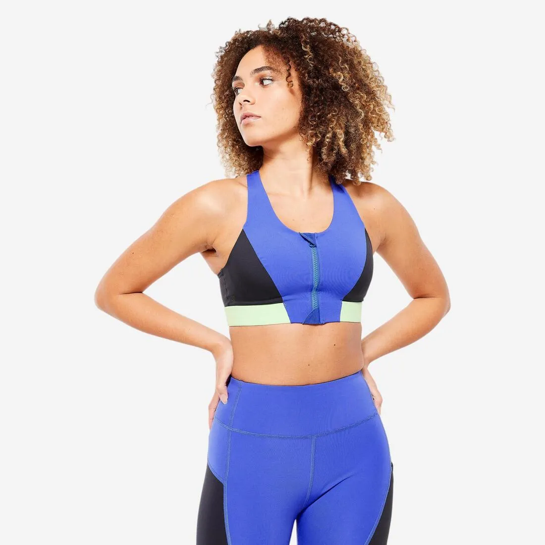 Lightweight Underwear Workout clothes Sujetador-top con cremallera sujeci??n media Mujer - Azul a?il, gris y verde sorbete
