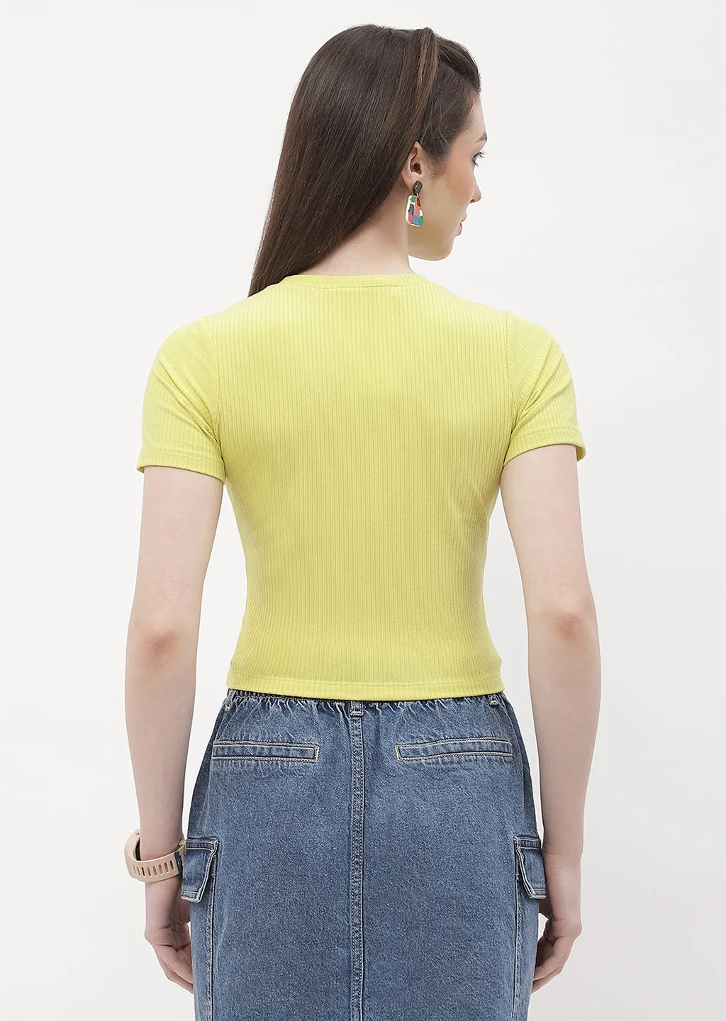 Madame Typography Lemon Yellow Crop T-Shirt Urban Look