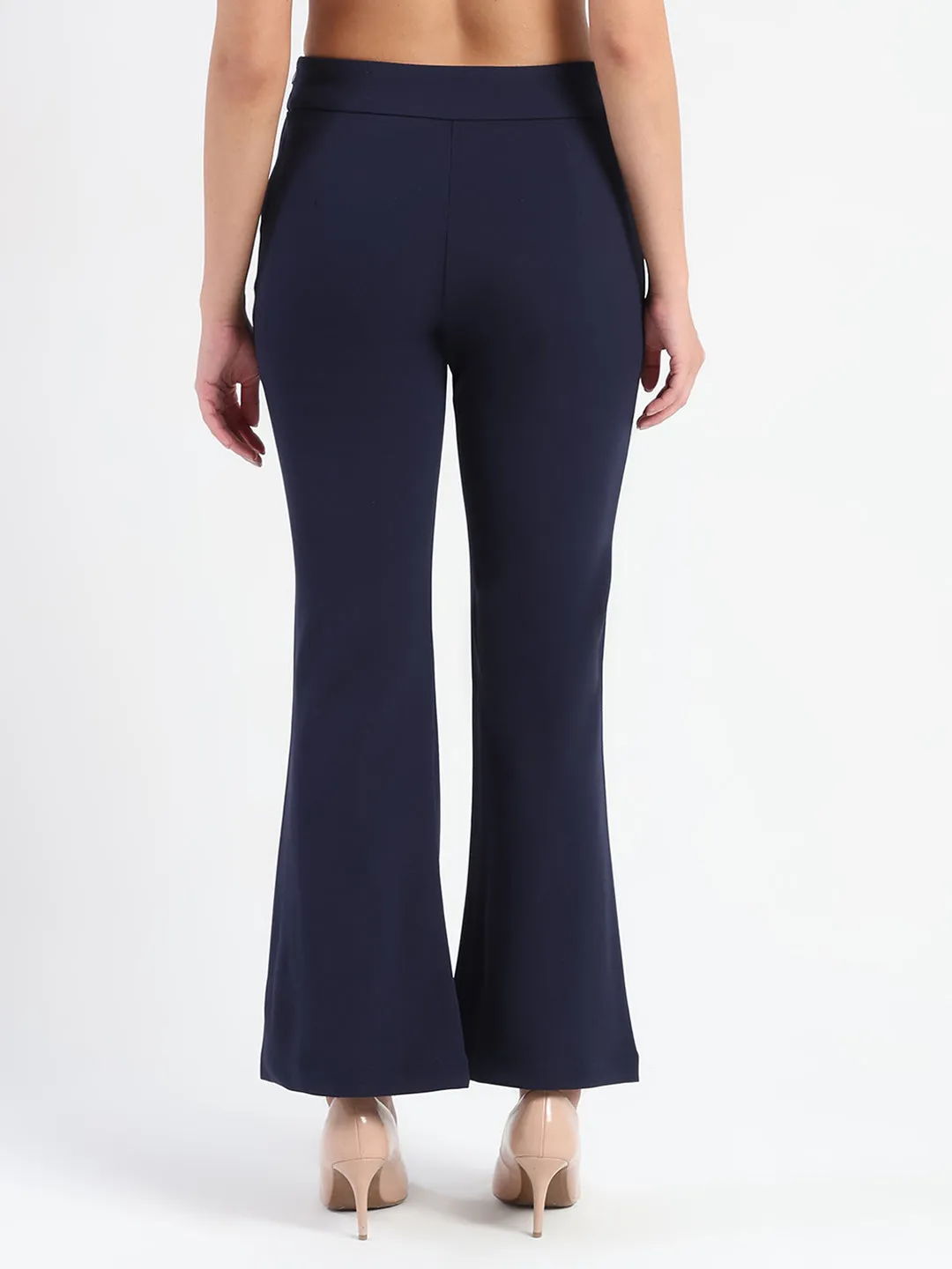 Madame Side Zipper Flared Navy Blue Knitted Moss Trousers Training Comfort