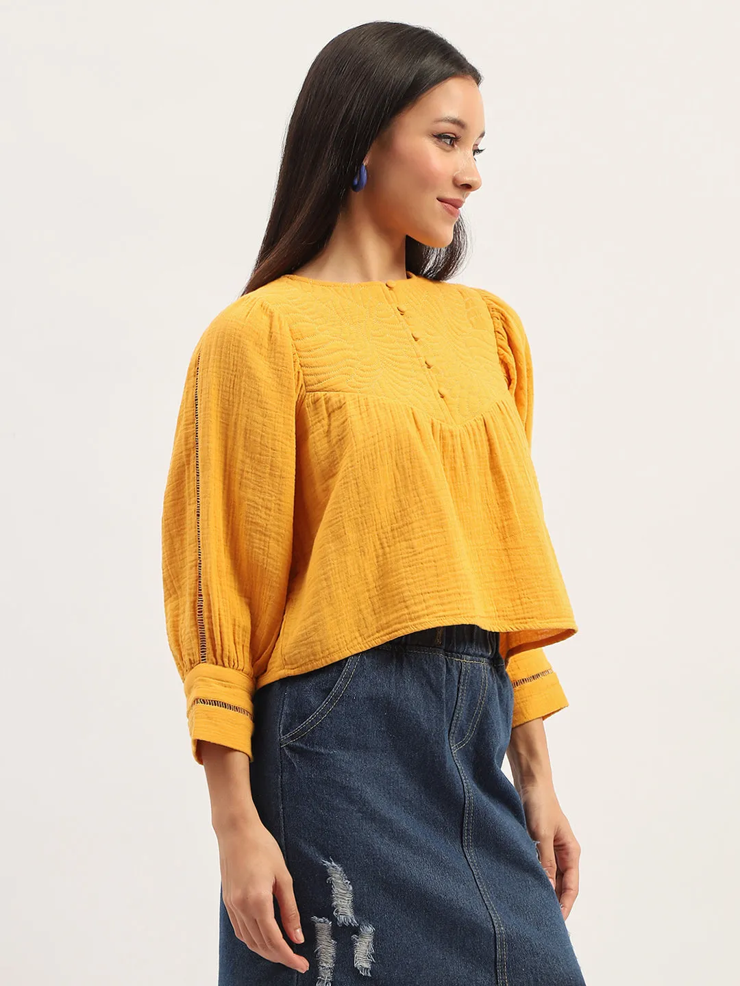 Warm Fit Cozy Dress Madame Bishop Sleeve Mustard Yellow Top