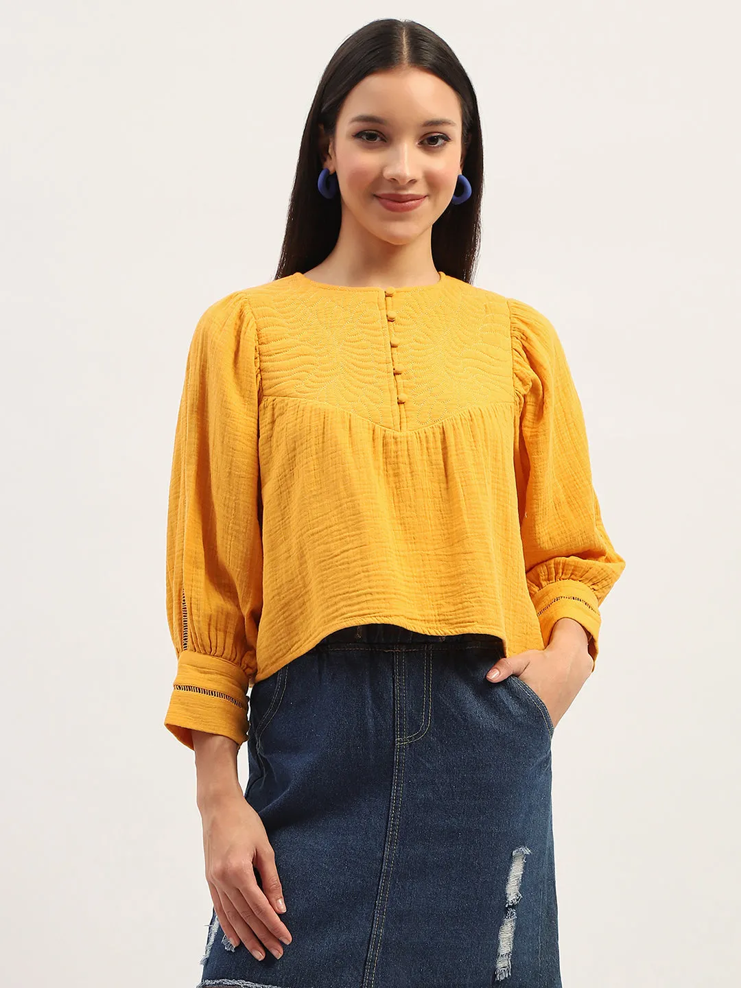 Trendy Top Madame Bishop Sleeve Mustard Yellow Top