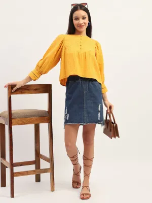 Roomy Design VentilatedKnit Madame Bishop Sleeve Mustard Yellow Top
