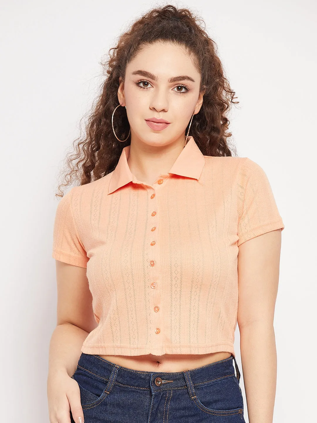 Design Soul AbrasionResistant Material Madame Peach Shirt Collared Crop Top