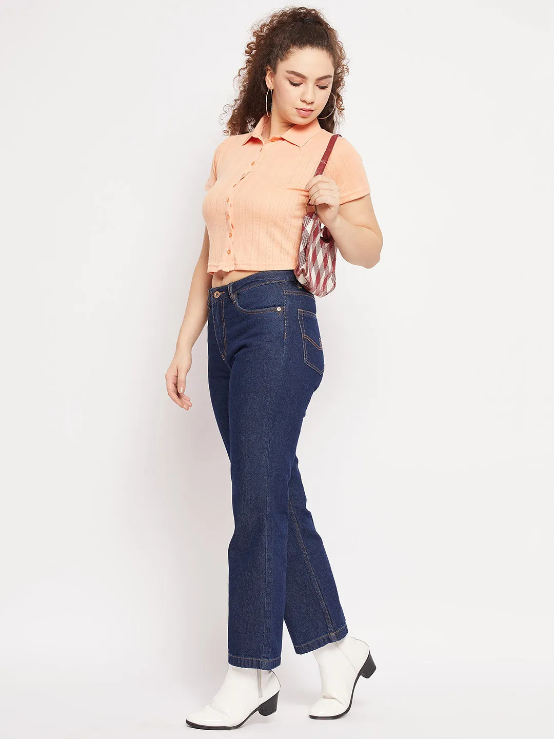 Comfortable clothing Madame Peach Shirt Collared Crop Top