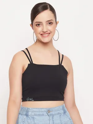 Sport Ease Comfortable clothing Madame Black Solid Cami Crop Top