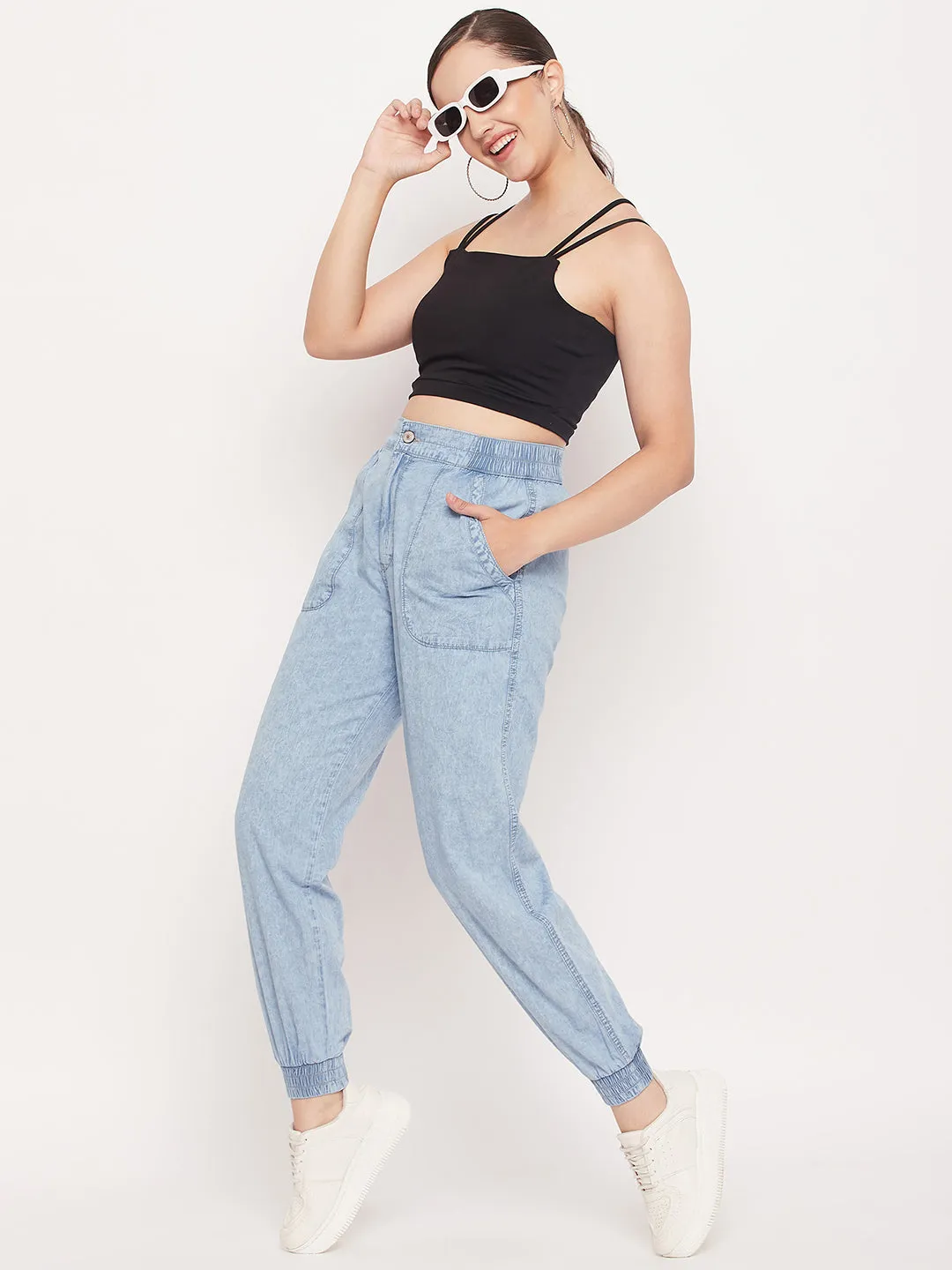 Madame Black Solid Cami Crop Top StainRepellentSurface SnagResistant Weave