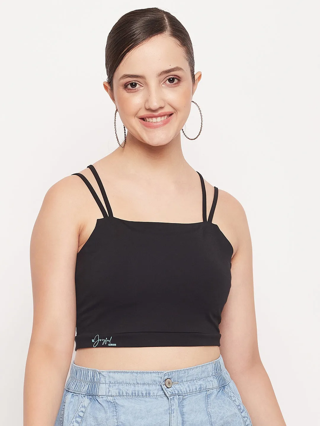 Sport Ease Comfortable clothing Madame Black Solid Cami Crop Top